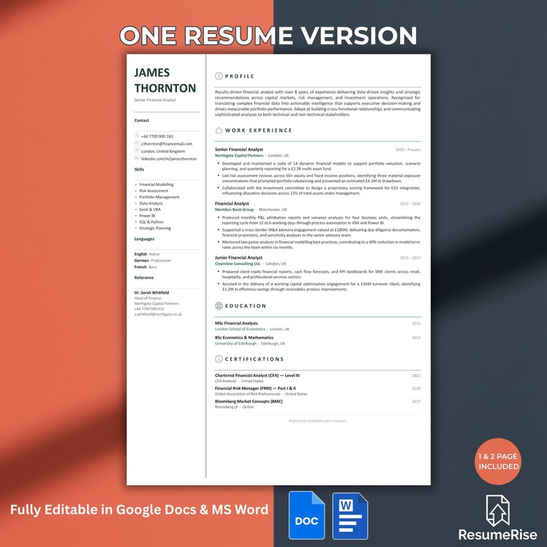 ATS Friendly Resume Template Google Docs Word Professional CV Cover ...