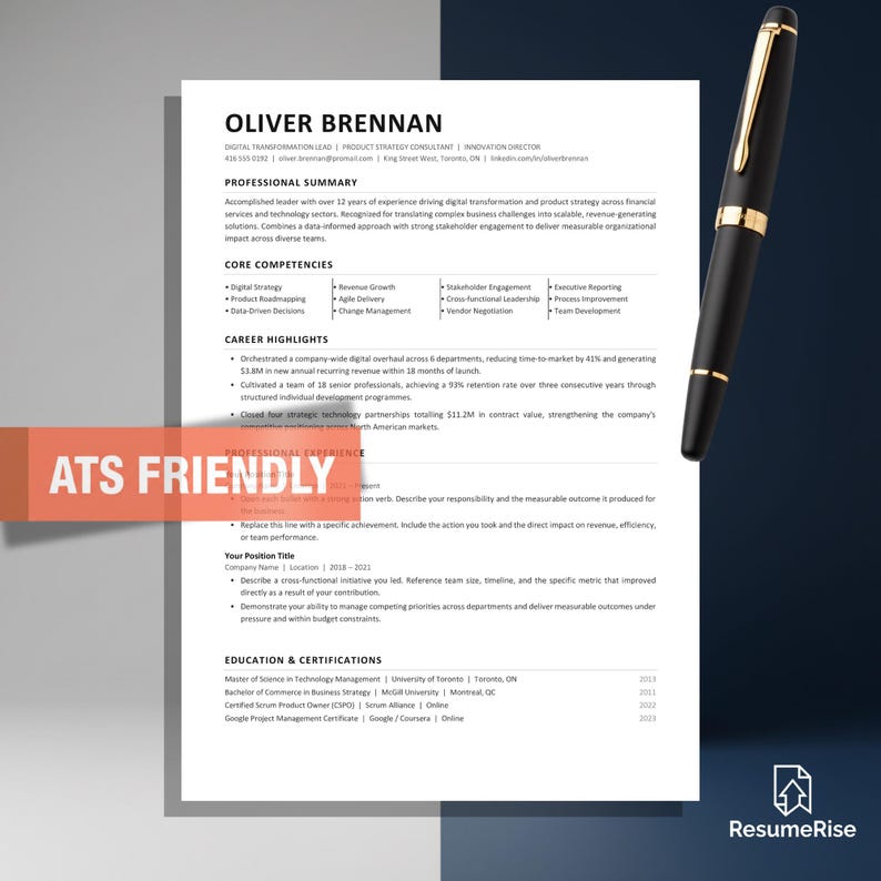 ATS Friendly Resume Template: Google Docs, Word Professional CV ...