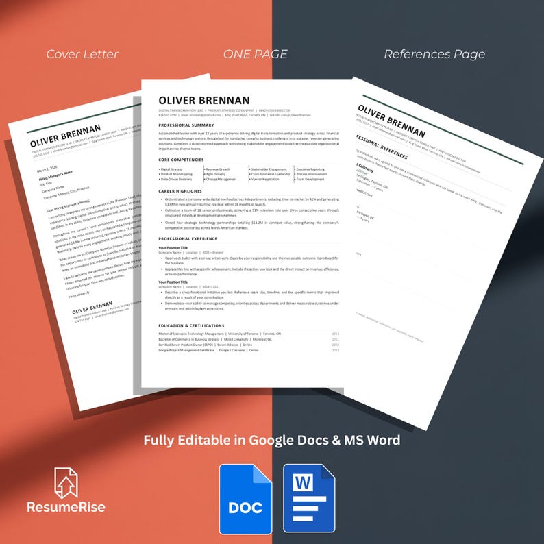 ATS Friendly Resume Template: Google Docs, Word Professional CV ...