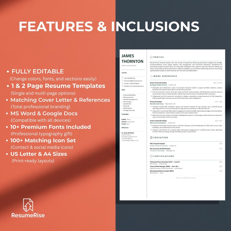 ATS Friendly Resume Template Google Docs Word Professional CV Cover ...
