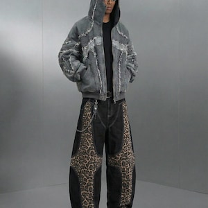 Leopard Print Star Baggy Jeans Y2K Streetwear Pants Grunge Aesthetic Oversized Trousers Cyberpunk Bottoms F2