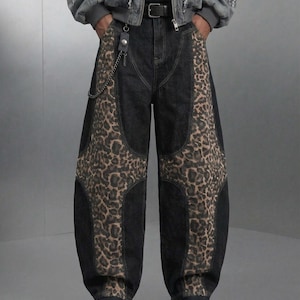 Leopard Print Star Baggy Jeans Y2K Streetwear Pants Grunge Aesthetic Oversized Trousers Cyberpunk Bottoms F2