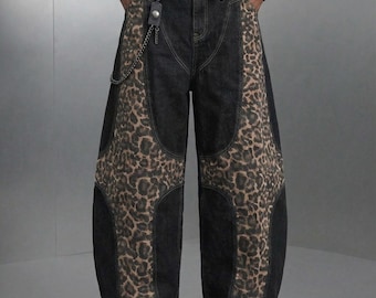 Leopard Print Star Baggy Jeans Y2K Streetwear Pants Grunge Aesthetic Oversized Trousers Cyberpunk Bottoms F2