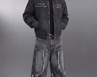 Cyberpunk Streetwear Racing Jacket - Y2K Gothic Moto Bomber - Distressed Techwear Outerwear F57