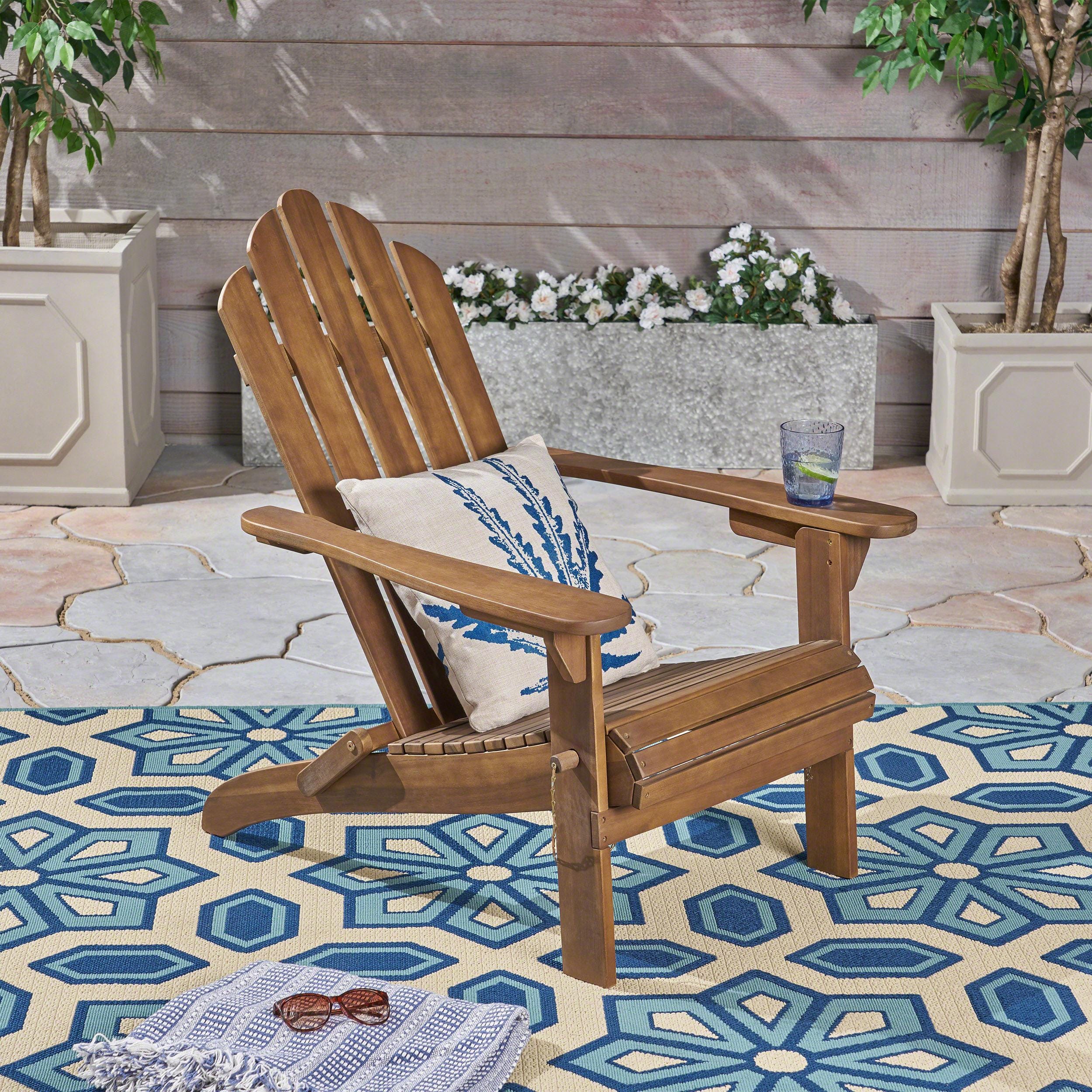Foldable Acacia Wood Adirondack Chair, Weather-resistant Outdoor Patio ...