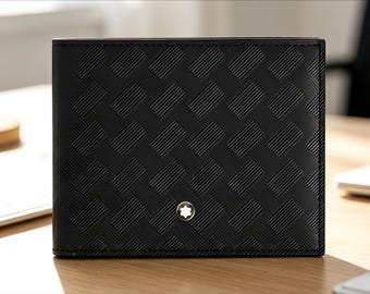 Montblanc Black Embossed Leather Bifold Wallet with Burgundy Interior