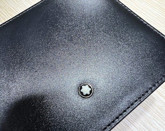 Cartera plegable de piel negra Montblanc, cartera de lujo de diseño para hombre, regalo para él.