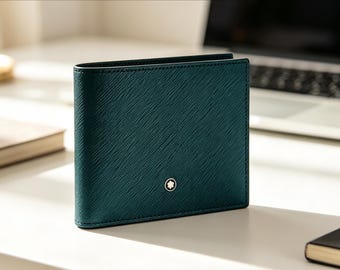 Montblanc Teal Crossgrain Leather Bifold Wallet | Men's Luxury Card Holder