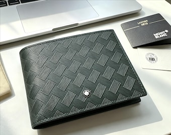 Montblanc Dark Green Embossed Leather Bifold Wallet | Men's Luxury Card Holder