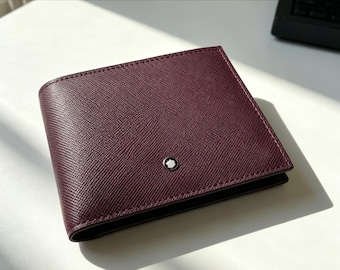 Montblanc Burgundy Crossgrain Leather Bifold Wallet | Men's Luxury Card Holder