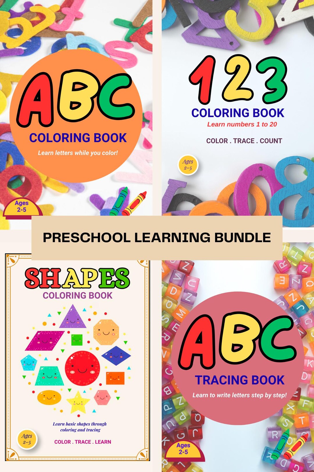 Preschool Learning Bundle: ABC, Numbers, Shapes Coloring & Tracing ...