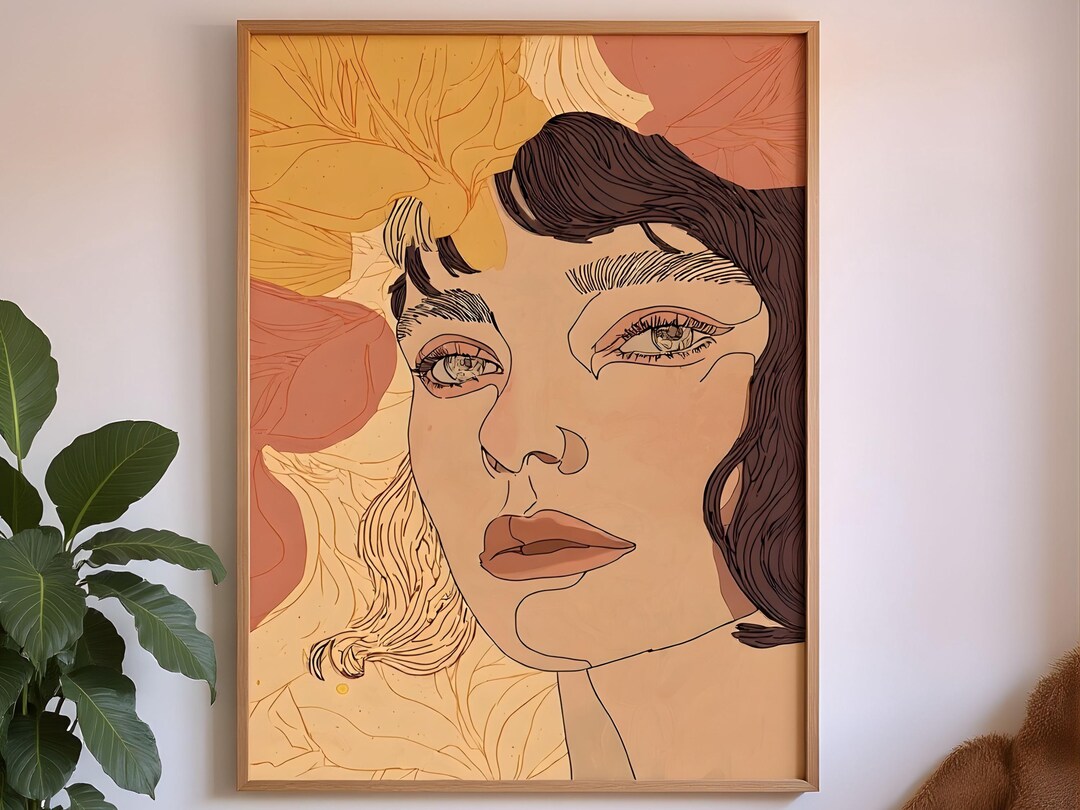 Botanical Woman Face Line Art Print – Minimalist Boho Wall Decor ...