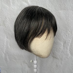 Short Salt and Pepper Real Human Hair Pixie Bob Wig with Bangs for Women