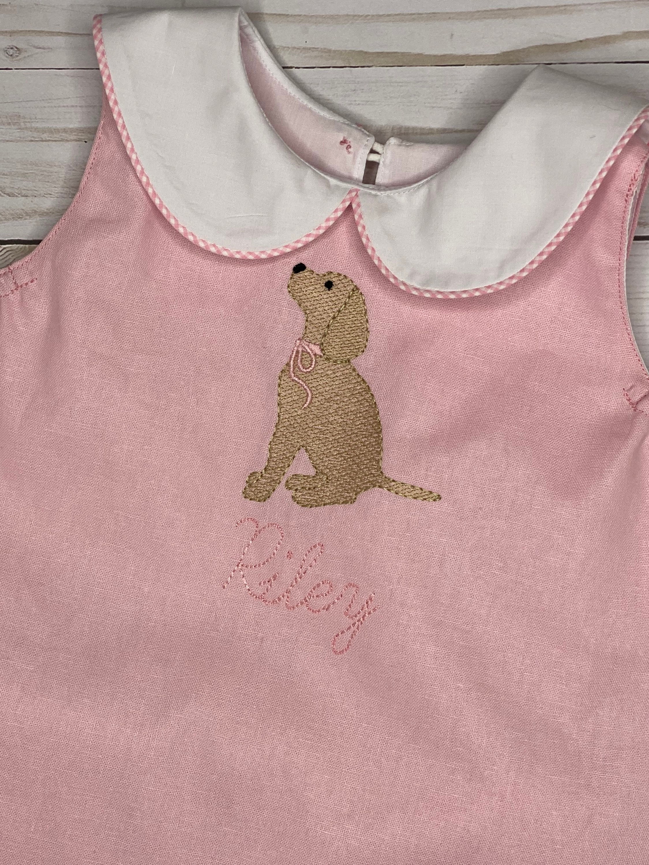 FRANCES Girls Pink Lab Dog Dress Vintage Style Classic Linen - Etsy