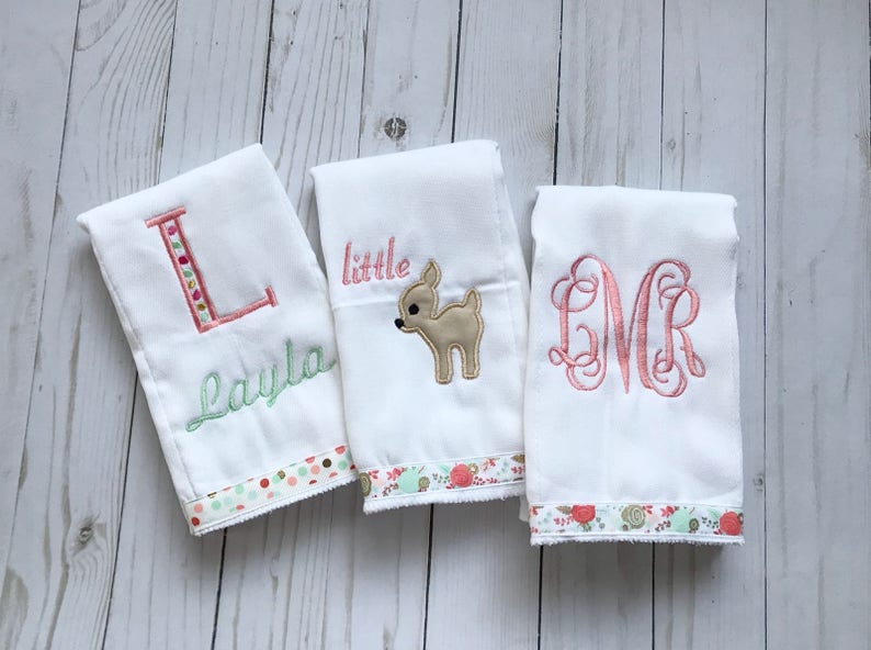 monogram burp cloths girl