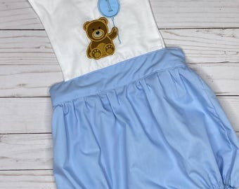 Thomas blue and white bear and balloon vintage style baby bubble