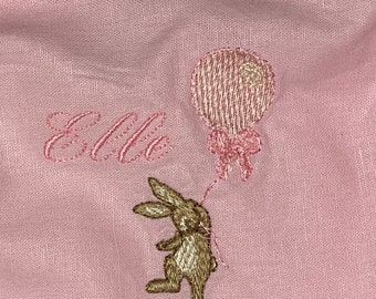 FRANCES some bunny is one baby girls vintage style classic linen baby bubble  with vintage stitch embroidery