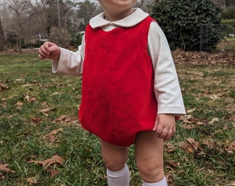 FRANCES baby boy vintage style  bubble red corduroy Christmas Valentines holiday outfit