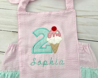 HALEY twins pastel pink and mint ice cream 2nd birthday seersucker romper 1st birthday ice cream outfit pink mint ruffle  ice cream sunsuit