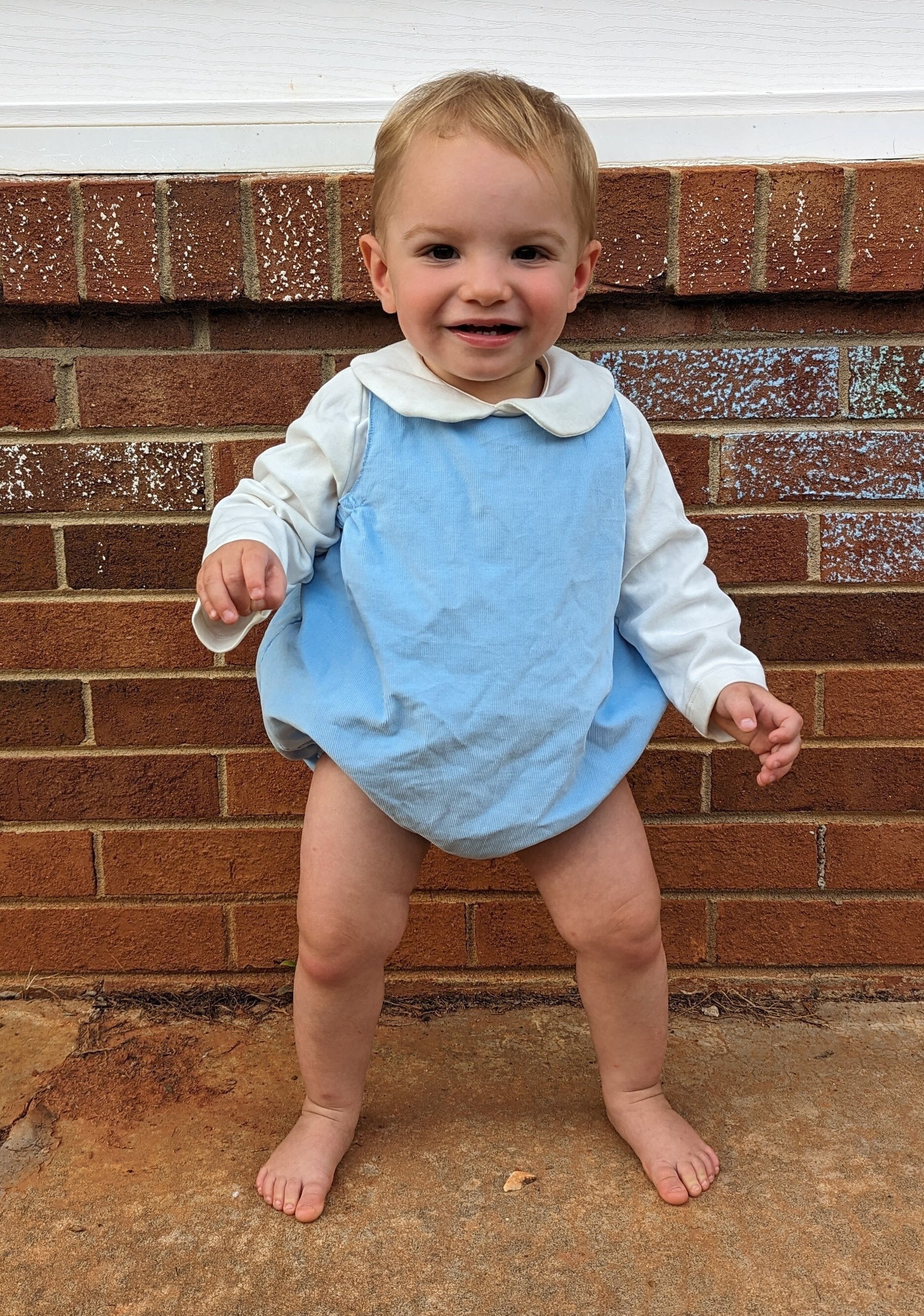 FRANCES baby boy vintage style classic blue corduroy baby bubble romper