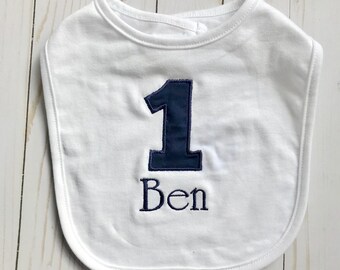 First birthday boy bib / birthday bib / navy, white bib / personalized birthday bib