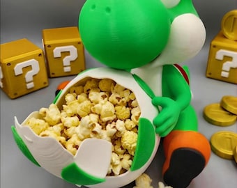 Yoshi Popcornschale & Snackhalter | Schreibtischdeko für Gamer und Geeks | Niedliches 3D-gedrucktes Geschenk | „Videospiel-Fan-Kunst“