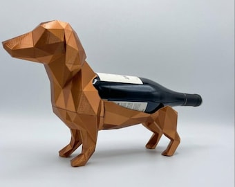 Portabottiglie da vino a forma di bassotto | Portabottiglie geometrico low poly a forma di bassotto | Regalo per amanti dei cani | Decorazione da tavola alla moda