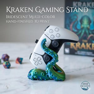 Kraken Controller Stand, Iridescent Tentacle Gamepad Holder, Octopus Gaming Decor, 3D Printed PS5 Xbox Controller Mount, Gamer Gift Idea.