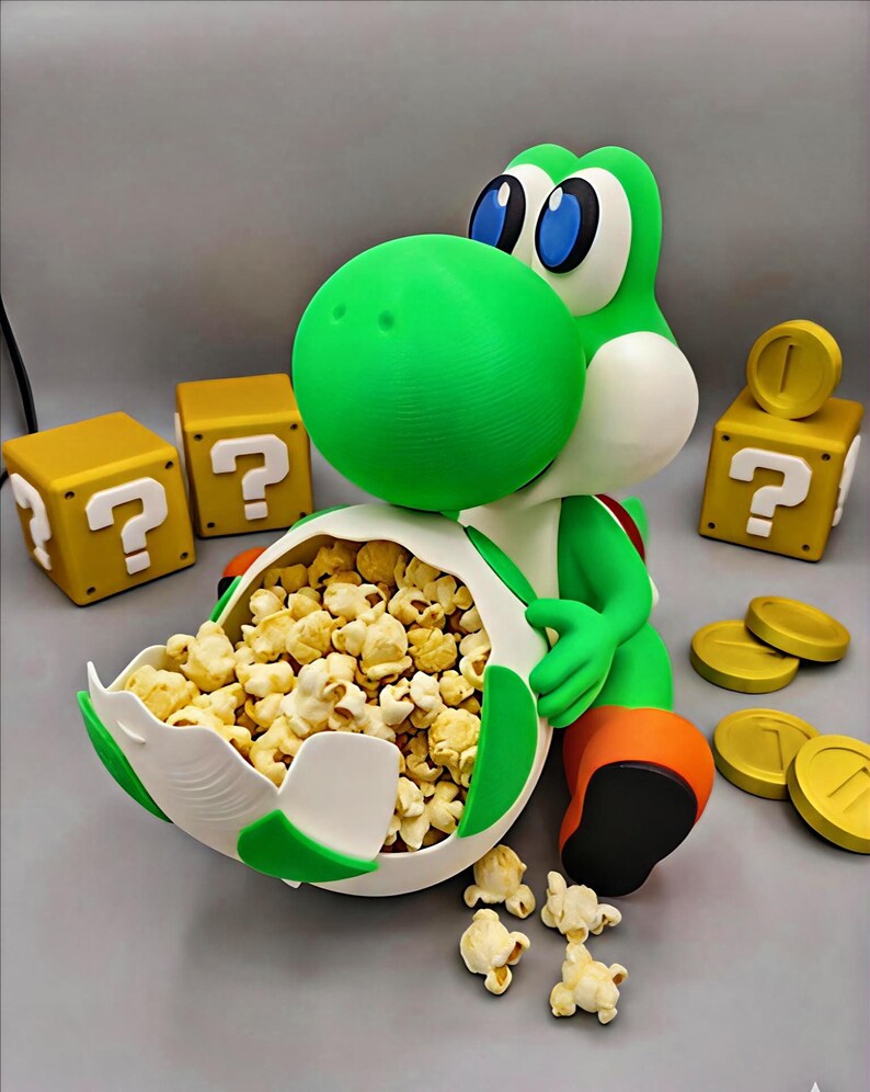 Yoshi Question Box Yoshi Popcorn Bowl & Snack Holder | Gamer Geek Desk Decor | Cute 3D ...