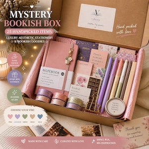Cofanetto di lusso a tema libri, 25 pezzi di cancelleria estetica, scegli il tuo tema di colore, regalo fatto a mano per lei, kit per journaling, quaderno A6, pronto per essere regalato