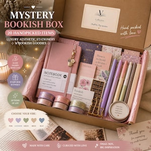 Luxuriöse Überraschungsbox für Bücherliebhaber, 25 ästhetische Schreibwaren-Artikel, Farbauswahl, handgefertigtes Geschenk für sie, Journaling-Set