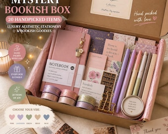 Caja misteriosa de lujo para amantes de los libros, 25 artículos de papelería con un diseño estético, elige tu combinación de colores, regalo hecho a mano para ella, kit para escribir un diario, cuaderno A6.