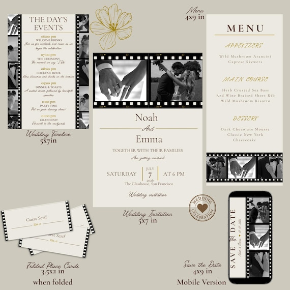 Canva Wedding Invitation Template, Photo Film Strip Invite (Digital Download)