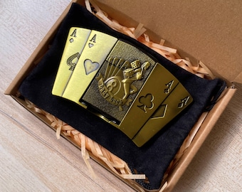Lady Luck Belt Buckle with Hidden Tool – Zinc Alloy Poker Dice Gambling Accessory
