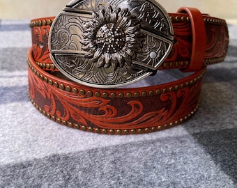 Artisan Relief Belt Buckle with Hidden Utility Tool - Sunflower, Eagle, Horse Designs - Buckle Only or DIY PU Belt Set with Hole Puncher