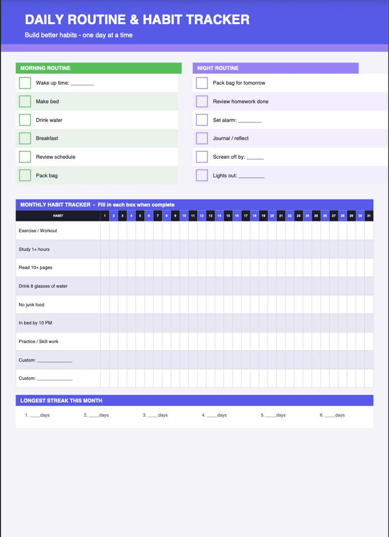 Daily Routine & Habit Tracker | Morning Night Planner (instant Download ...