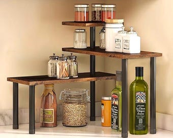 3 Tier Wooden Corner Shelf Organizer, Kitchen Countertop Storage Rack