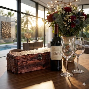 Wine Gift Box with Metal Latch, Birthday Present for Friend, Handmade Wood Case