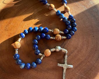Protestant Fallowtide Prayer Beads | Advent and Pilgrimage | Lapis Lazuli and Holy Land Bethlehem Olive Wood