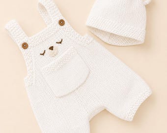 Easy Knit Romper ad hat Baby Bear Romper Knitting Pattern Instant Download