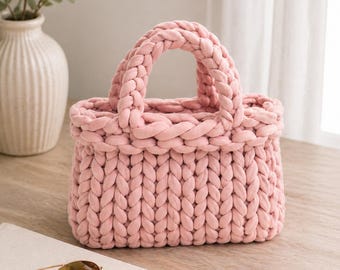Chunky Knit Tote Bag PDF Pattern | Beginner Arm Knitting Handbag (Instant Download)