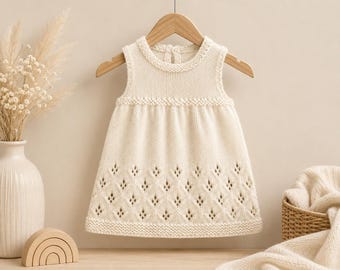 Baby Dress Knitting Pattern | Textured Lace, Beginner Friendly (PDF Download) 0-7 Years