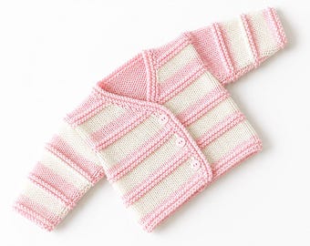Striped Baby Cardigan Knitting Pattern, Easy Knit Sweater (PDF Download)