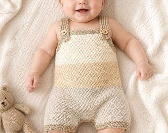 Baby Romper Knitting Pattern | Textured Knit Overalls, Neutral Design (PDF Download)