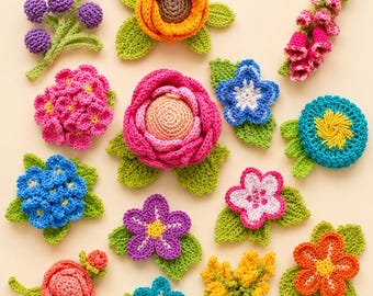 Crochet Flower Bouquet Pattern Collection: 13 Mixed Motifs (Digital PDF Download)