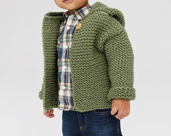 Baby Hooded Cardigan Knitting Pattern PDF | Chunky Knit Toddler Sweater | Beginner-Friendly Children's Knitwear