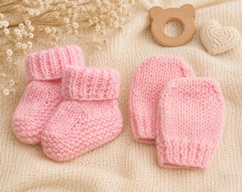 Easy Knitted Baby Booties Mittens PDF Pattern | Beginner Knit Set (Instant Download) Preemie (Newborn-0-3m-6m-12m-18m)