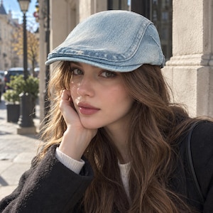 Washed Cotton Newsboy Cap for Women, Adjustable Patchwork Flat Cap, Vintage Baker Boy Hat, Casual Driving Cap