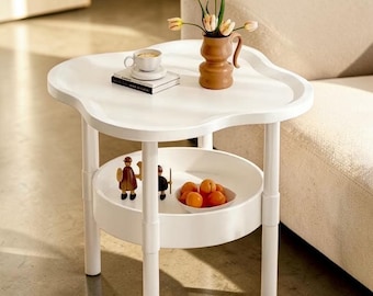 Tavolino minimalista da comodino a quadrifoglio, tavolino da caffè con contenitore, ideale per soggiorno o salotto.