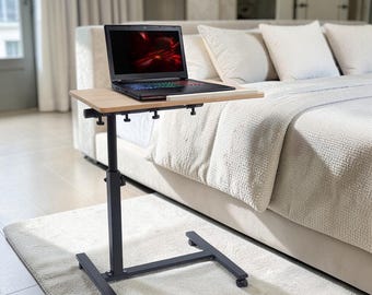 Mesa ajustável para laptop com rotação de 360°, suporte móvel com rodinhas, estação de trabalho para computador ideal para escritório em casa.